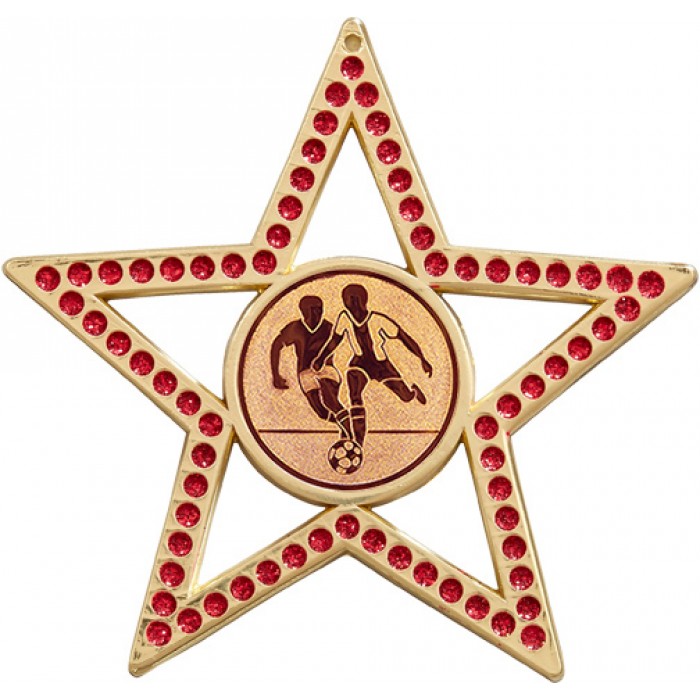 75MM STAR MEDAL - MALE FOOTBALL - RED- GOLD